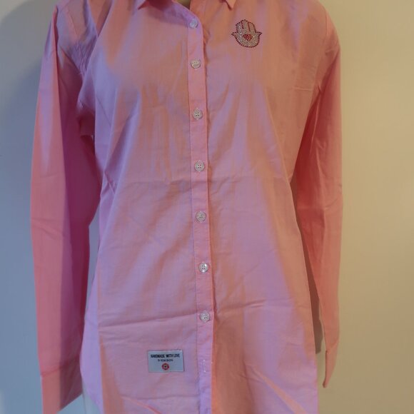 NWT Womens Romi Basha Pink Hamsa Button Down Shirt O/S* - Picture 2 of 6